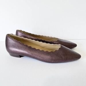 Van Eli Leather Scalloped Ballet Flats Size 8.5 Women's Metallic Brown Bronze